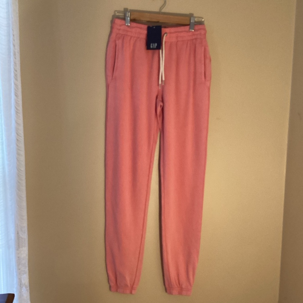 GAP SOFT JOGGER SWEATPANTS /POCKETS ROPE TIE/HAND DYED APPLE BLOSSOM PINK SMALL - Picture 8 of 13